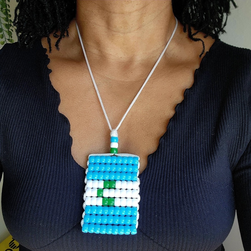 Guatemala‎ Flag Car Mirror Danglers/ Necklace. Mini Beaded Flag 2.5" x 3".